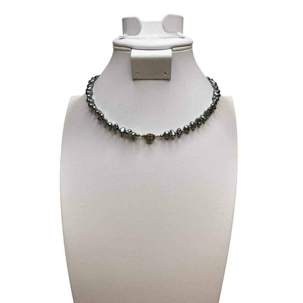 Silver‎ Pearl Collar Necklace Box Clasp Vintage 16"